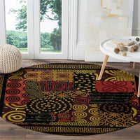 African American Quilt Inspired Round Carpet Earth Tone African Patchwork Motif
