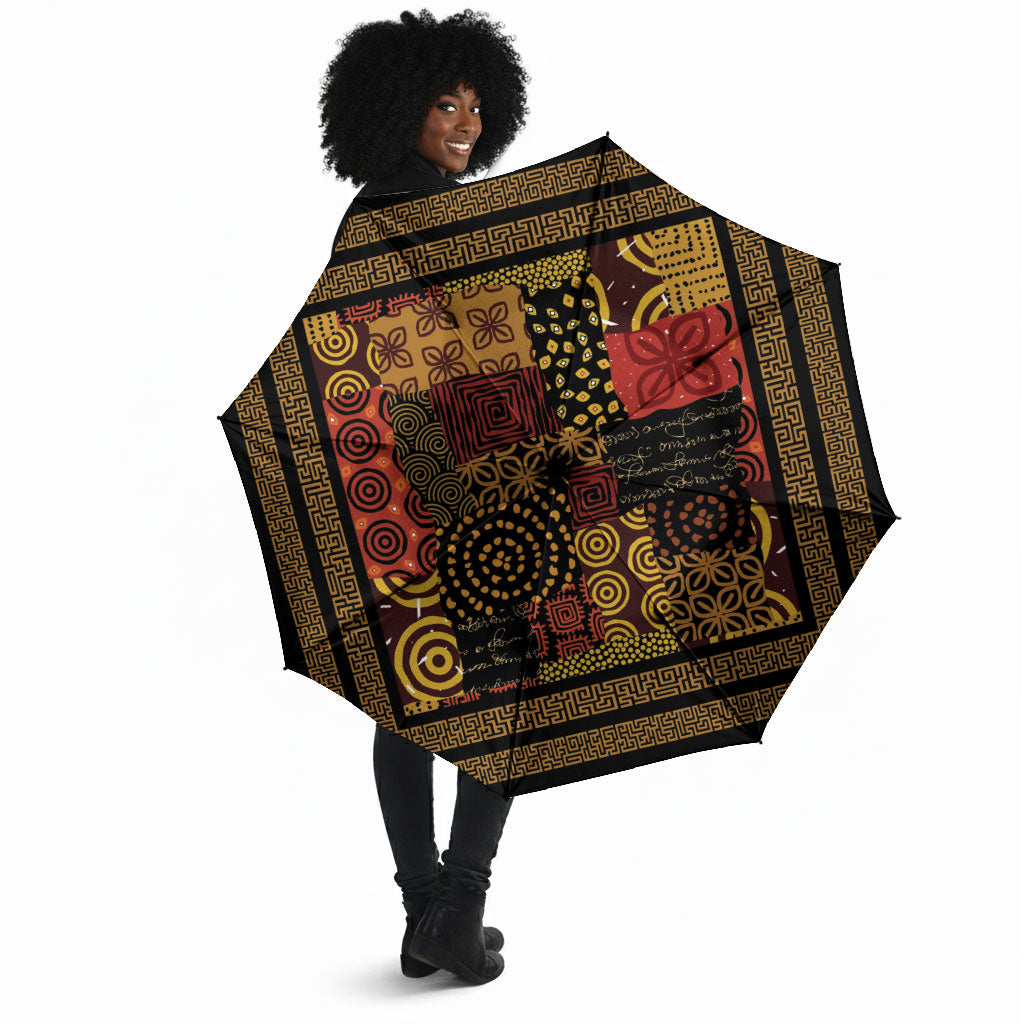 African American Quilt Inspired Umbrella Earth Tone African Patchwork Motif
