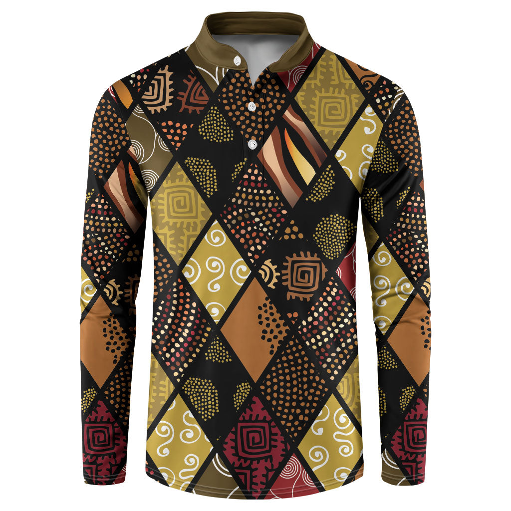 African American Quilt Inspired Button Sweatshirt Ethnic Bohemian Rhombus Patchwork