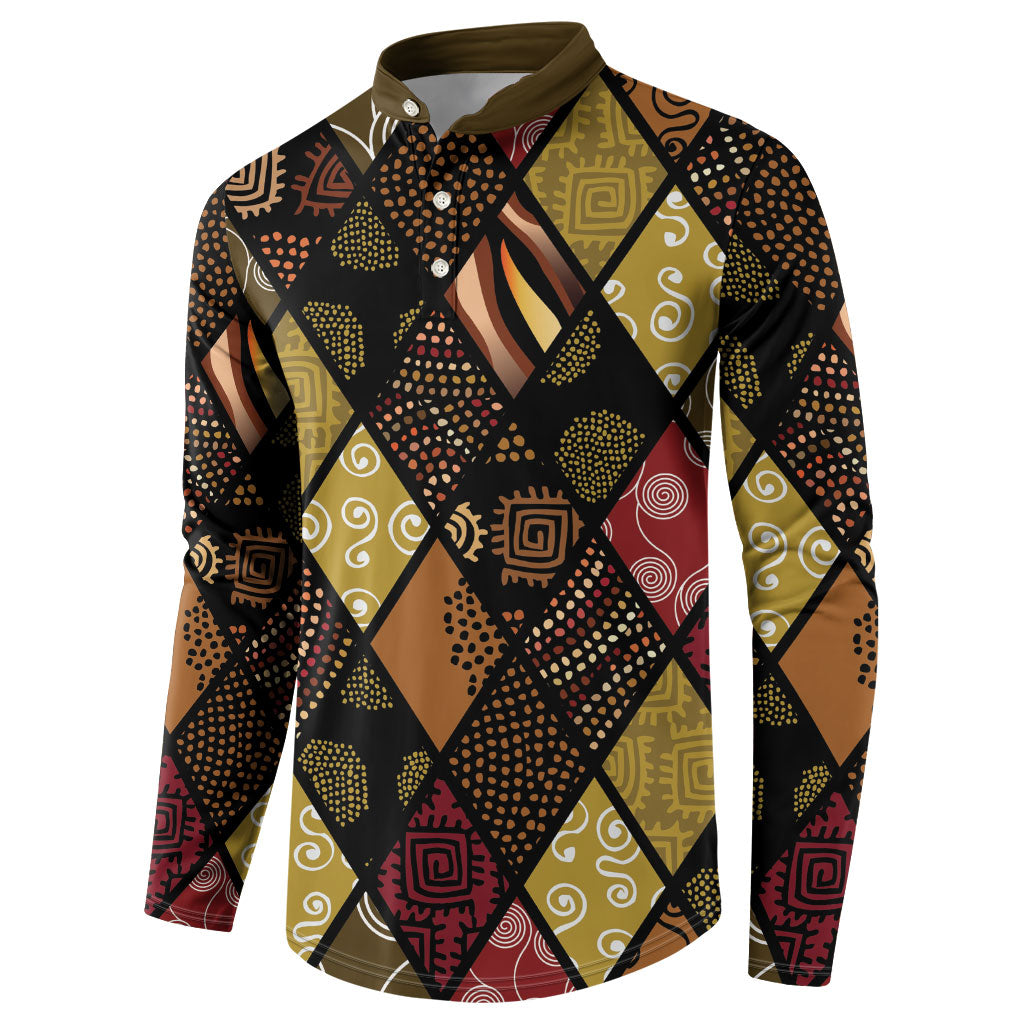 African American Quilt Inspired Button Sweatshirt Ethnic Bohemian Rhombus Patchwork