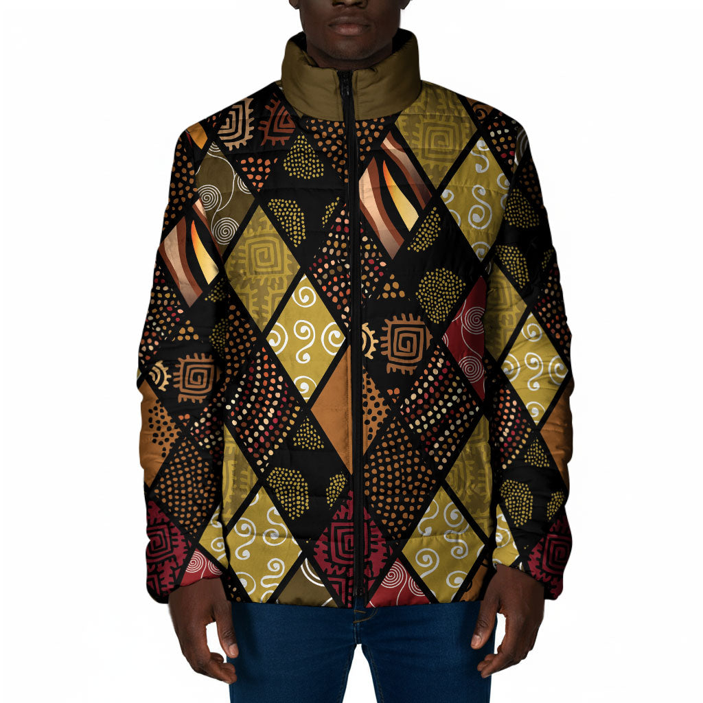 African American Quilt Inspired Padded Jacket Ethnic Bohemian Rhombus Patchwork
