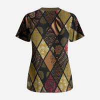 African American Quilt Inspired Scrub Top Ethnic Bohemian Rhombus Patchwork