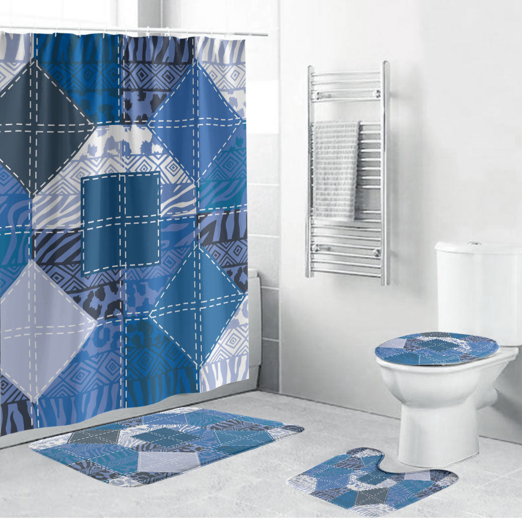 African American Quilt Inspired Bathroom Set Wild Animal Skin African Blue Tribal Elements