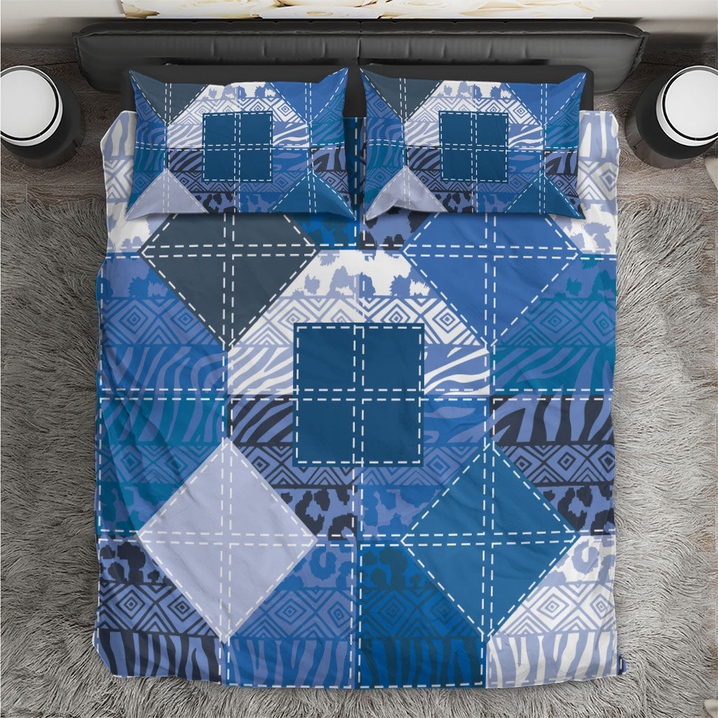 African American Quilt Inspired Bedding Set Wild Animal Skin African Blue Tribal Elements