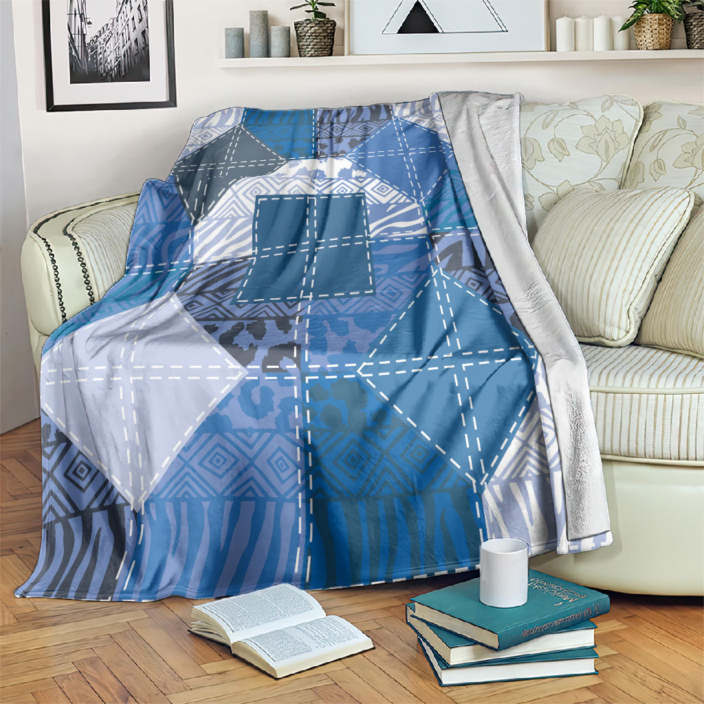 African American Quilt Inspired Blanket Wild Animal Skin African Blue Tribal Elements