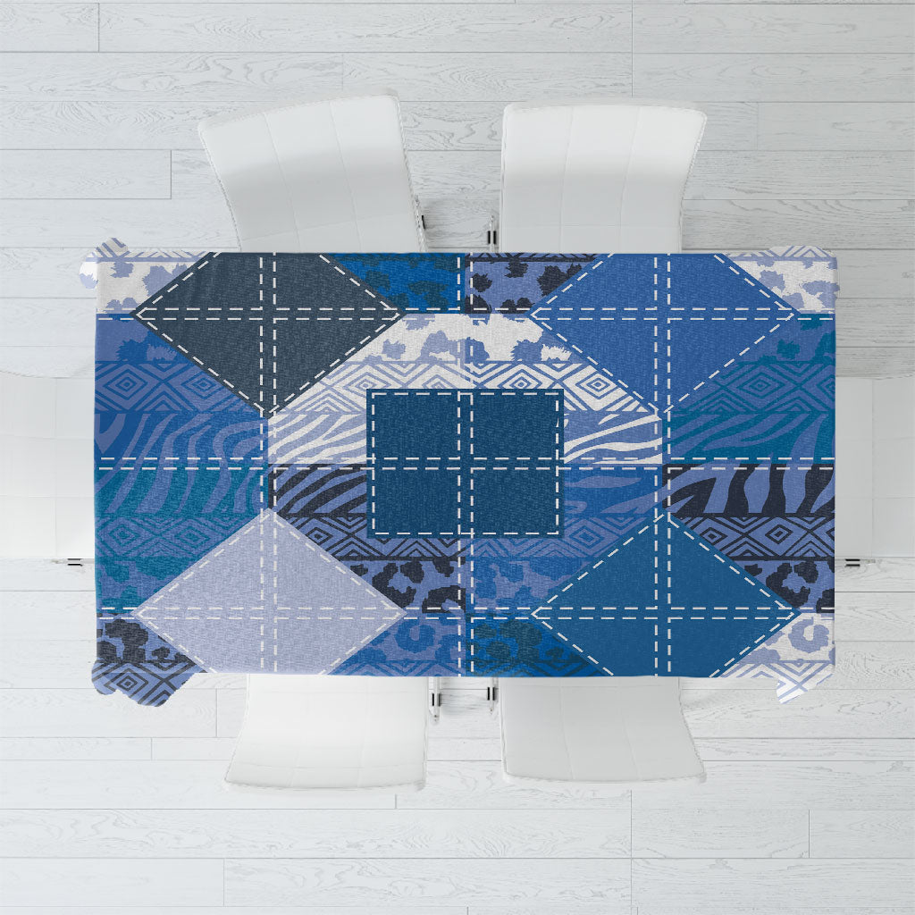 African American Quilt Inspired Tablecloth Wild Animal Skin African Blue Tribal Elements
