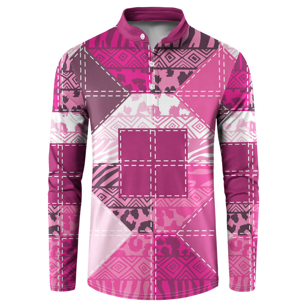 African American Quilt Inspired Button Sweatshirt Wild Animal Skin African Pink Tribal Elements