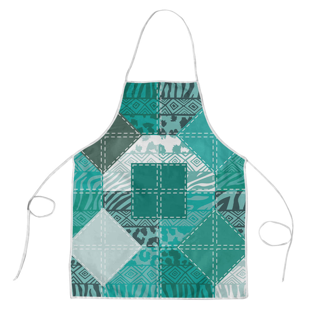 African American Quilt Inspired Apron Wild Animal Skin African Turquoise Tribal Elements