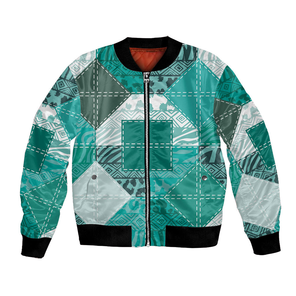 African American Quilt Inspired Bomber Jacket Wild Animal Skin African Turquoise Tribal Elements