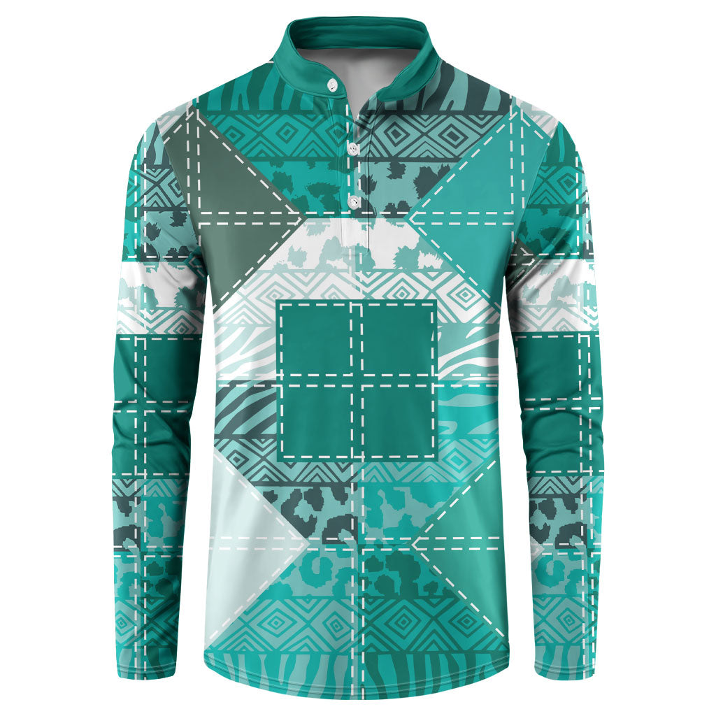 African American Quilt Inspired Button Sweatshirt Wild Animal Skin African Turquoise Tribal Elements