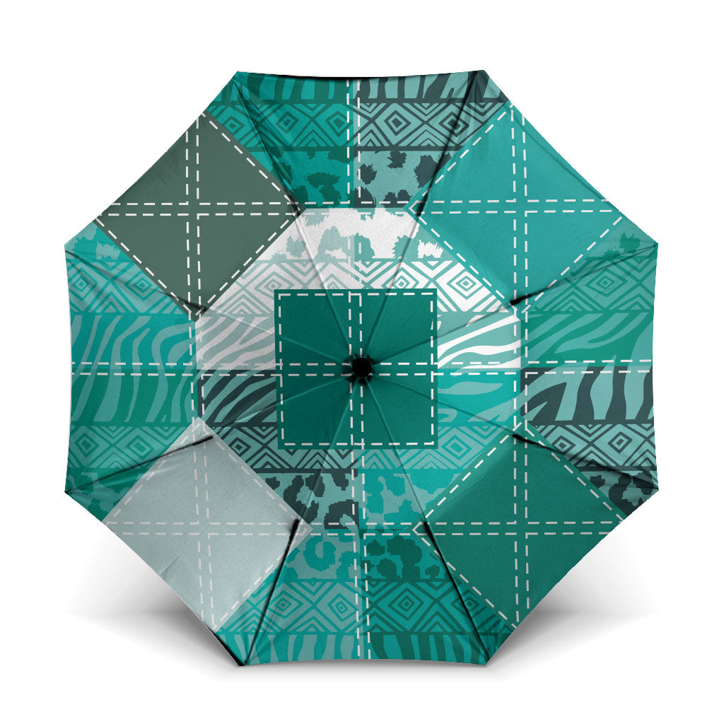 African American Quilt Inspired Umbrella Wild Animal Skin African Turquoise Tribal Elements