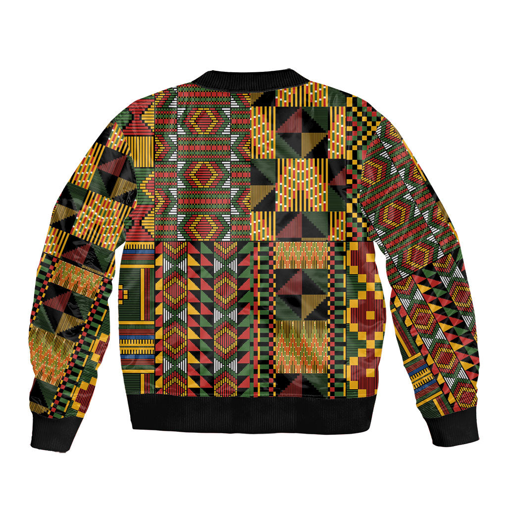 African American Quilt Kente Fusion Bomber Jacket Version 2