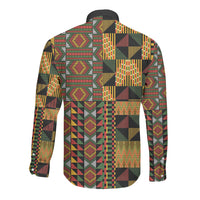 African American Quilt Kente Fusion Long Sleeve Button Shirt Version 2