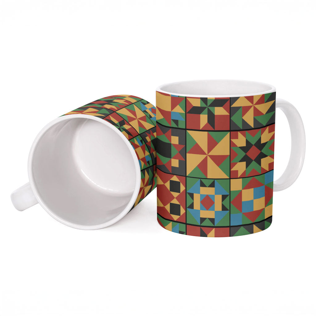 African American Quilt Inspired Ceramic Mug Freedom Quilt Symbolic Patchwork