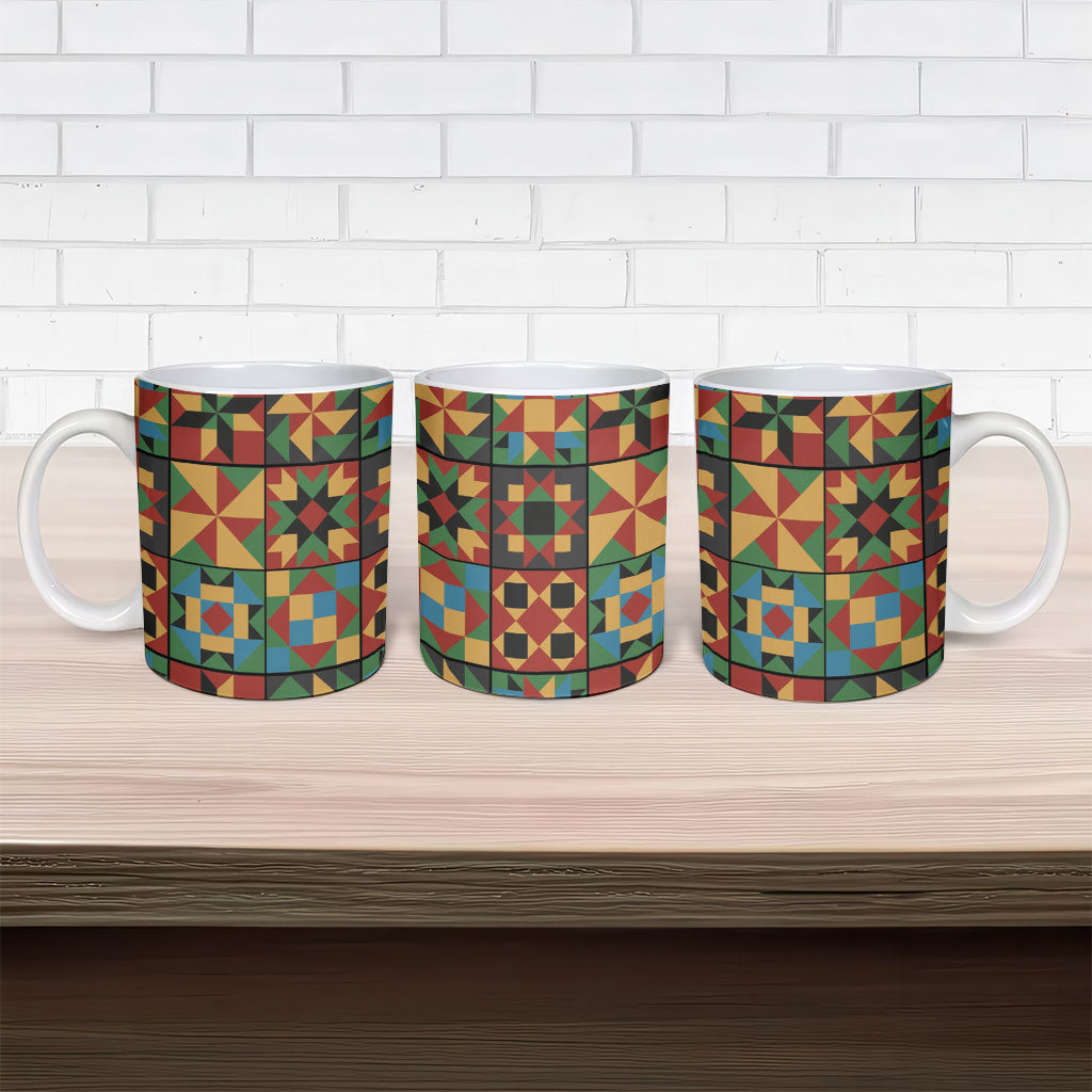African American Quilt Inspired Ceramic Mug Freedom Quilt Symbolic Patchwork