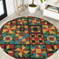 African American Quilt Inspired Round Carpet Freedom Quilt Symbolic Patchwork