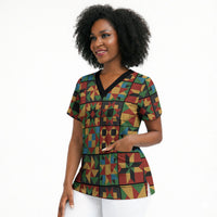 African American Quilt Inspired Scrub Top Freedom Quilt Symbolic Patchwork