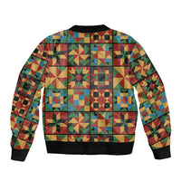 African American Quilt Inspired Sleeve Zip Bomber Jacket Freedom Quilt Symbolic Patchwork