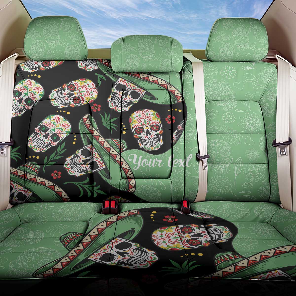 Mexican Sugar Skull Personalized Back Car Seat Cover Dia de Los Muertos Vibe LT9 - Wonder Print Shop