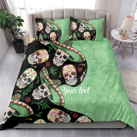 Green and black sugar skull bedding set with matching pillow shams and 'Your text'