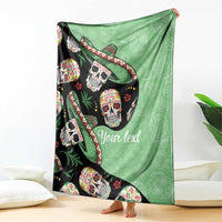Green and black sugar skull blanket with sombrero design and 'Your text' text.