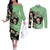 Mexican Sugar Skull Personalized Couples Matching Off The Shoulder Long Sleeve Dress and Long Sleeve Button Shirt Dia de Los Muertos Vibe