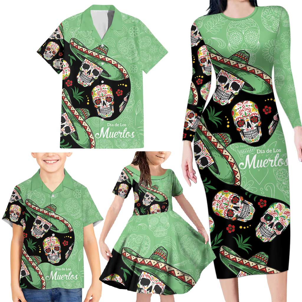 Mexican Sugar Skull Personalized Family Matching Long Sleeve Bodycon Dress and Hawaiian Shirt Dia de Los Muertos Vibe LT9 - Wonder Print Shop