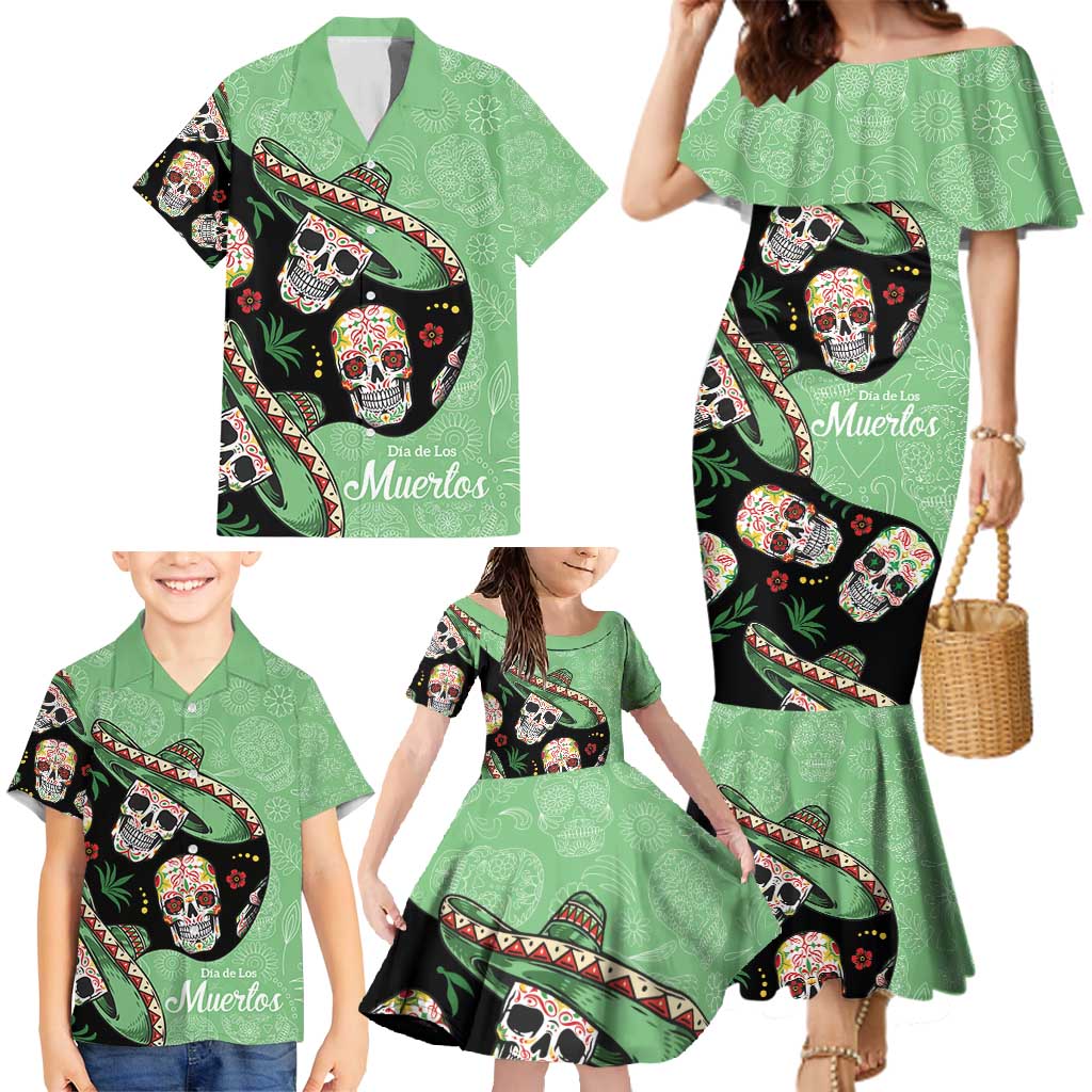 Mexican Sugar Skull Personalized Family Matching Mermaid Dress and Hawaiian Shirt Dia de Los Muertos Vibe LT9 - Wonder Print Shop