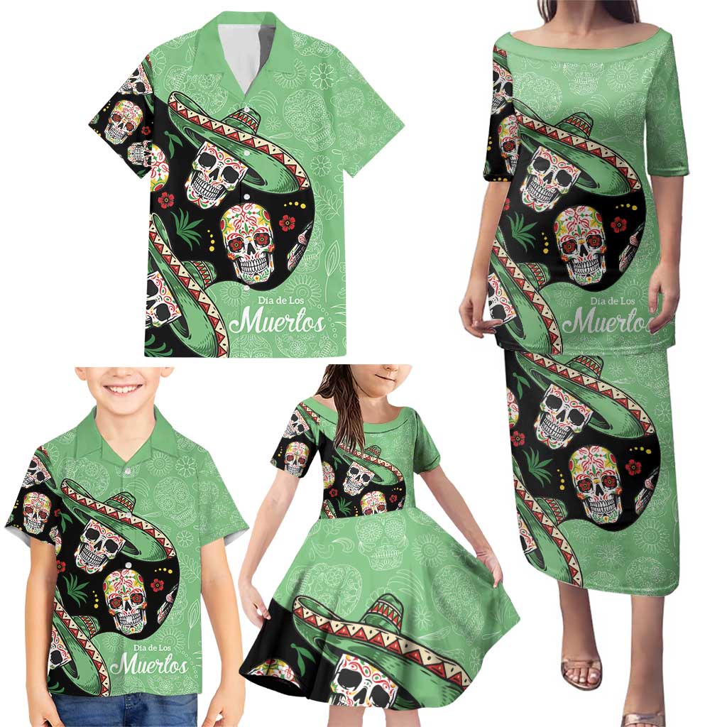 Mexican Sugar Skull Personalized Family Matching Puletasi and Hawaiian Shirt Dia de Los Muertos Vibe - Wonder Print Shop