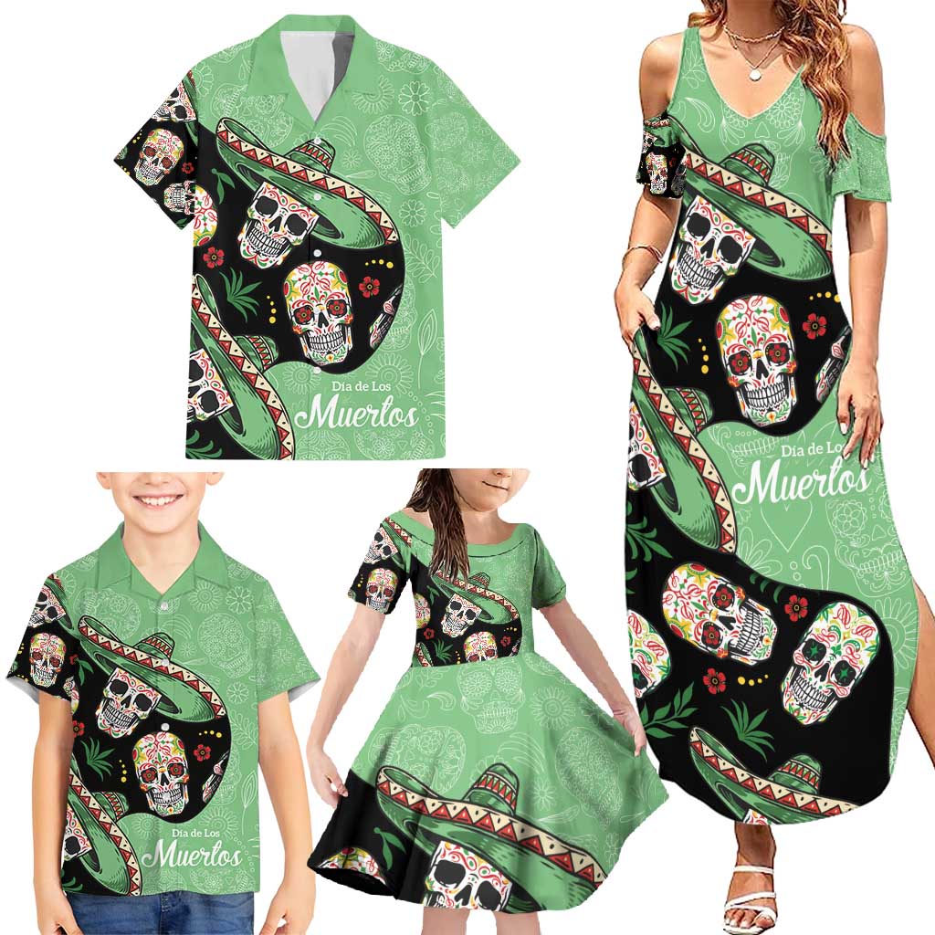 Mexican Sugar Skull Personalized Family Matching Summer Maxi Dress and Hawaiian Shirt Dia de Los Muertos Vibe - Wonder Print Shop