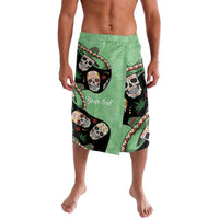 Green knee-length shorts with sugar skull graphics and 'Your text' panel, elastic waist