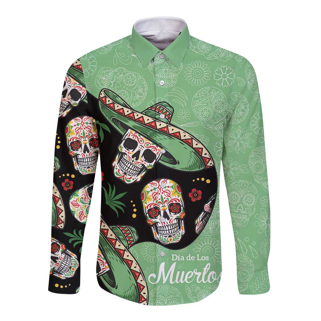 Mexican Sugar Skull Personalized Long Sleeve Button Shirt Dia de Los Muertos Vibe - Wonder Print Shop