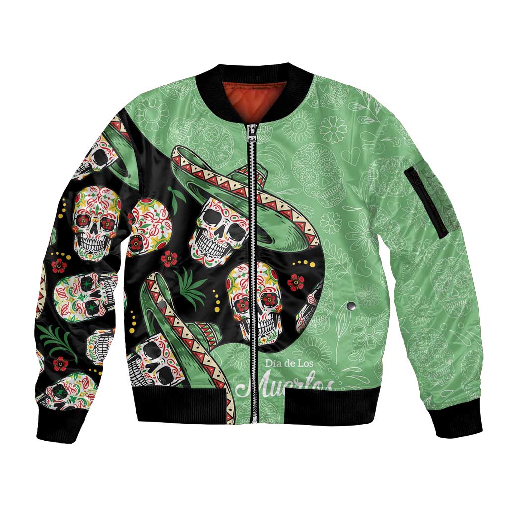 Mexican Sugar Skull Personalized Sleeve Zip Bomber Jacket Dia de Los Muertos Vibe