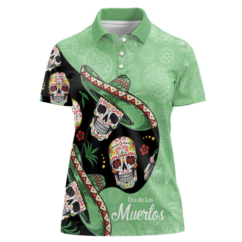 Mexican Sugar Skull Personalized Women Polo Shirt Dia de Los Muertos Vibe