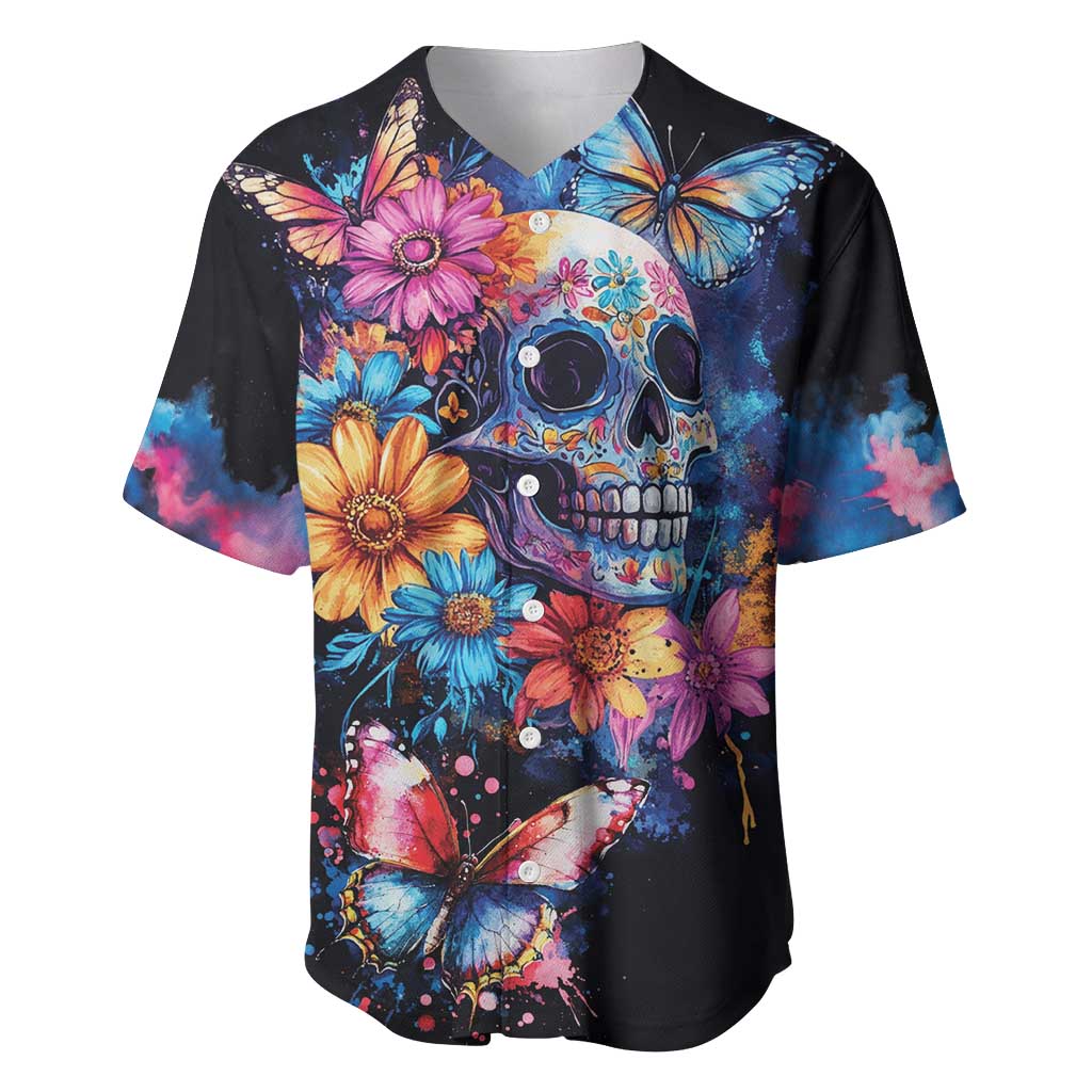 Mexican La Calaca and Butterfly Baseball Jersey Skull Day Of The Dead LT9 - Wonder Print Shop