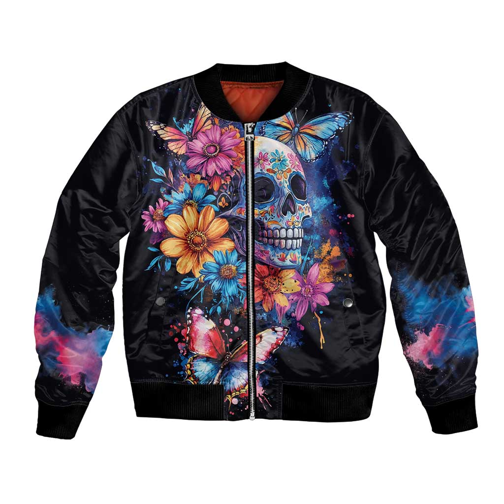 Mexican La Calaca and Butterfly Bomber Jacket Skull Day Of The Dead LT9 - Wonder Print Shop