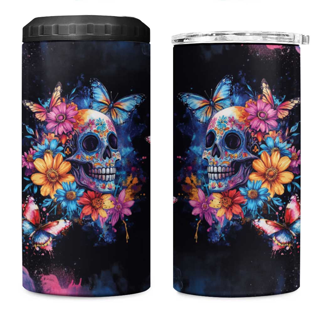 Mexican La Calaca and Butterfly 4 in 1 Can Cooler Tumbler Skull Day Of The Dead