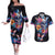 Mexican La Calaca and Butterfly Couples Matching Off The Shoulder Long Sleeve Dress and Hawaiian Shirt Skull Day Of The Dead LT9 - Wonder Print Shop