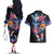 Mexican La Calaca and Butterfly Couples Matching Off The Shoulder Long Sleeve Dress and Hawaiian Shirt Skull Day Of The Dead LT9 - Wonder Print Shop