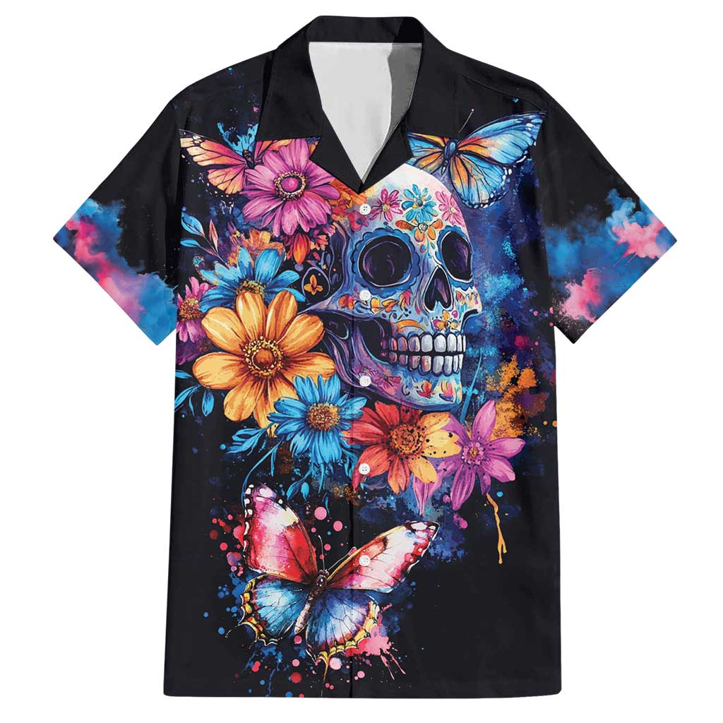 Mexican La Calaca and Butterfly Hawaiian Shirt Skull Day Of The Dead