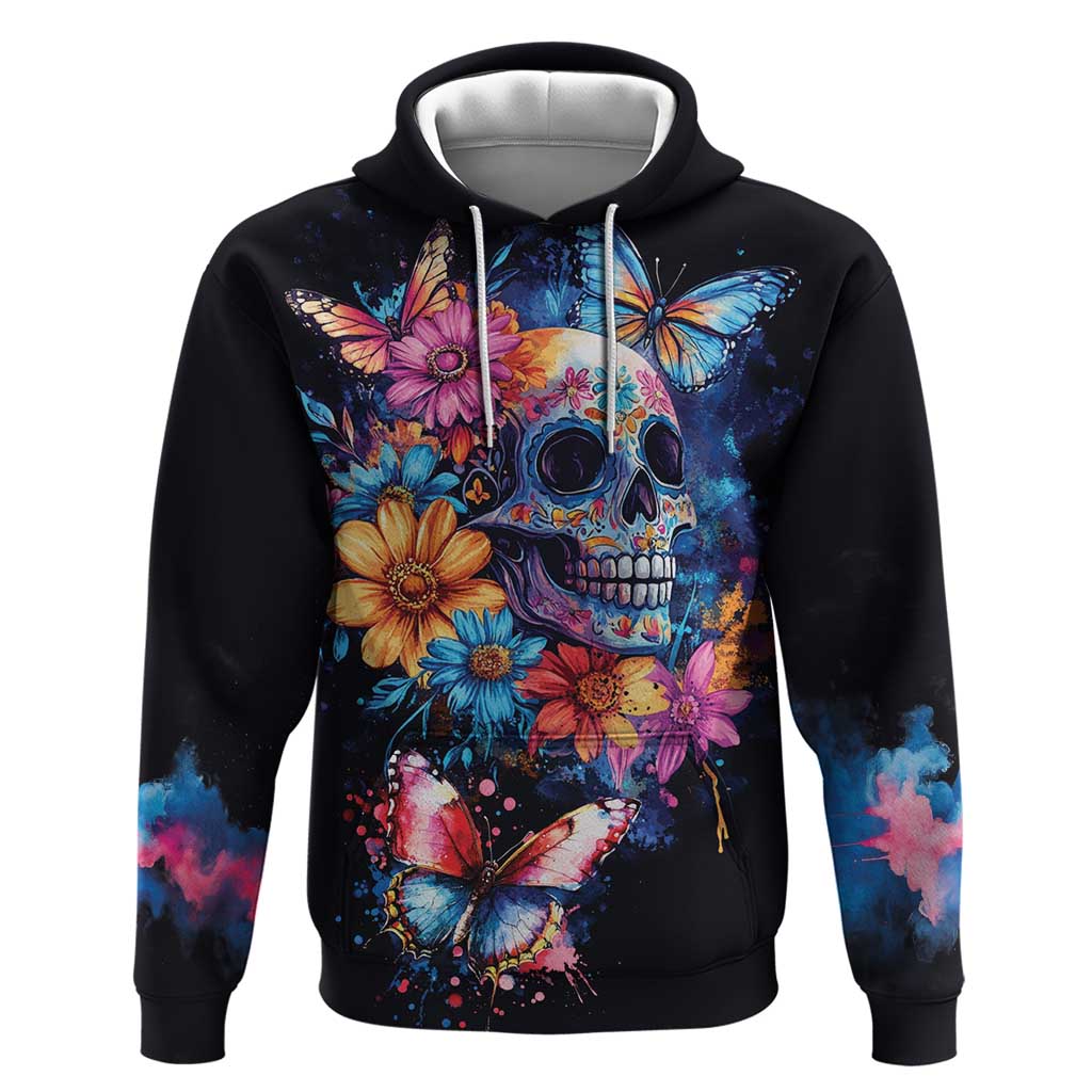 Mexican La Calaca and Butterfly Hoodie Skull Day Of The Dead