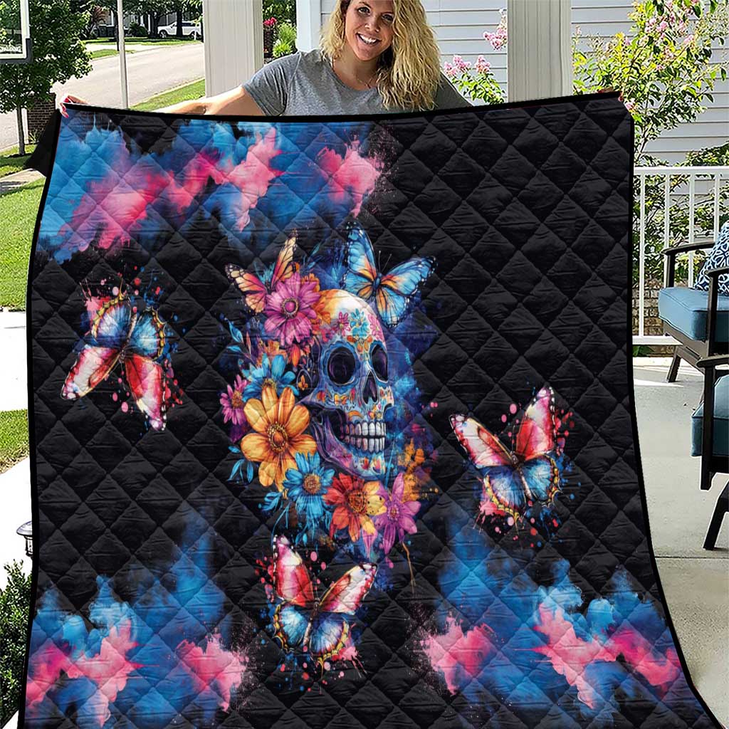 Mexican La Calaca and Butterfly Quilt Skull Day Of The Dead