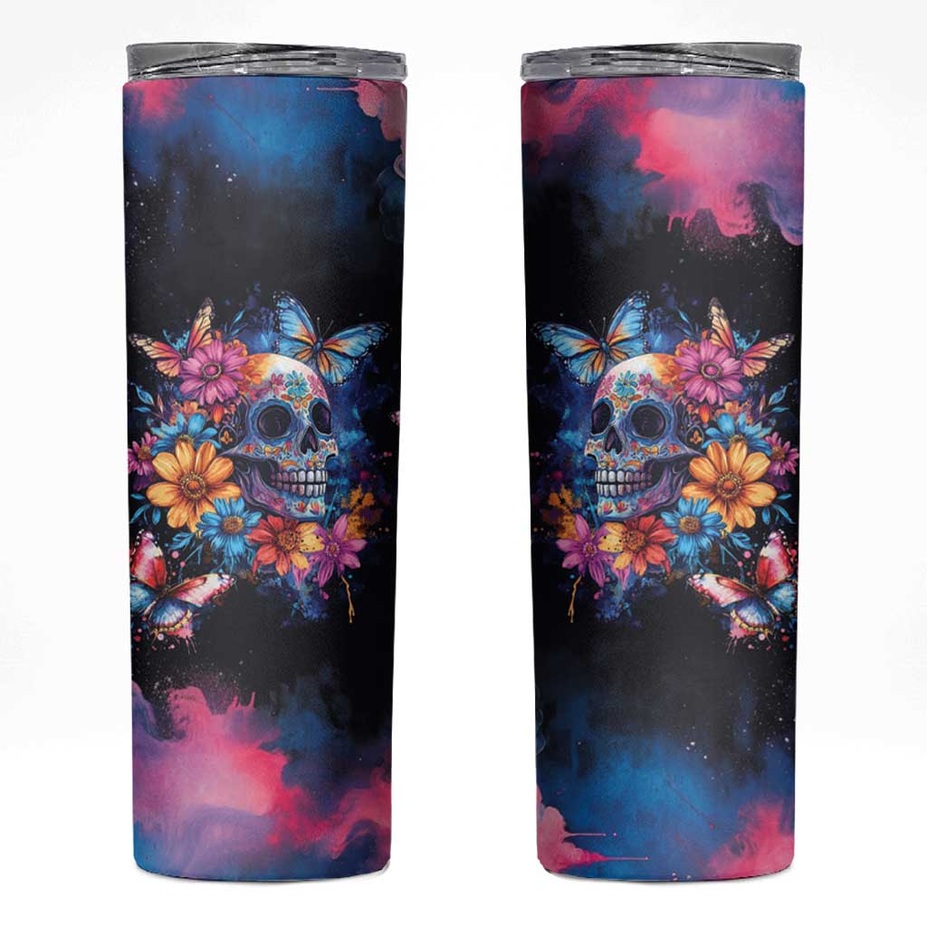 Mexican La Calaca and Butterfly Skinny Tumbler Skull Day Of The Dead