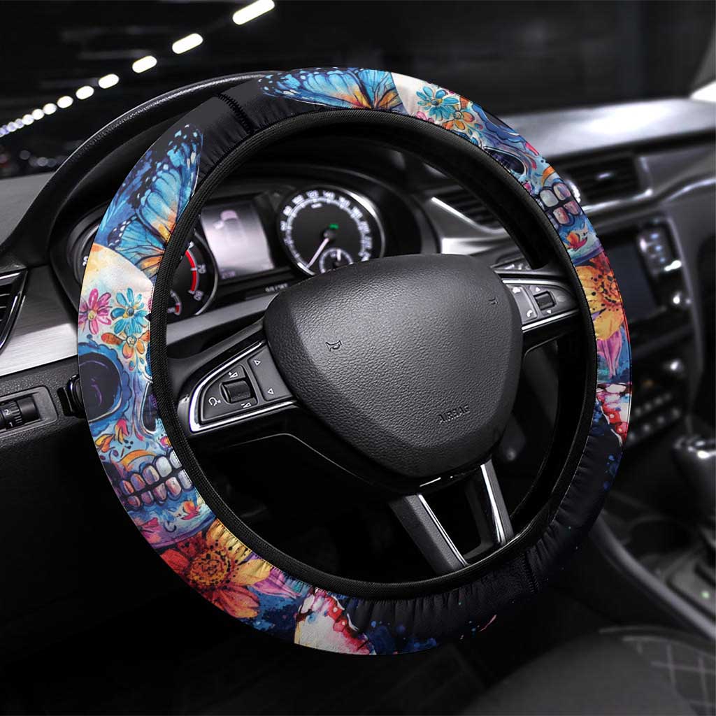 Mexican La Calaca and Butterfly Steering Wheel Cover Skull Day Of The Dead