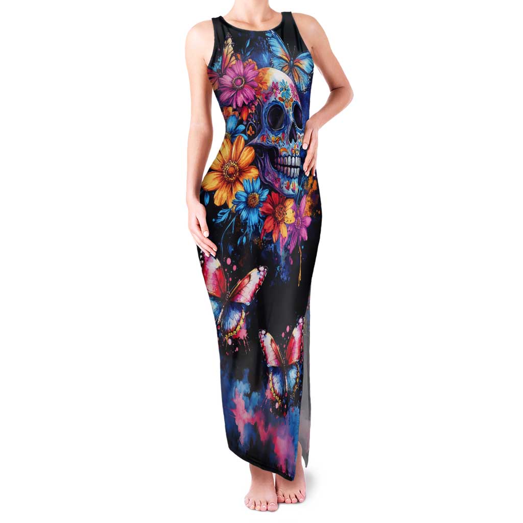 Mexican La Calaca and Butterfly Tank Maxi Dress Skull Day Of The Dead