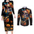 Mexican La Calaca and Marigold Flowers Couples Matching Long Sleeve Bodycon Dress and Long Sleeve Button Shirt Skull Day Of The Dead