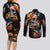 Mexican La Calaca and Marigold Flowers Couples Matching Long Sleeve Bodycon Dress and Long Sleeve Button Shirt Skull Day Of The Dead