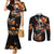 Mexican La Calaca and Marigold Flowers Couples Matching Mermaid Dress and Long Sleeve Button Shirt Skull Day Of The Dead