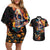 Mexican La Calaca and Marigold Flowers Couples Matching Off Shoulder Short Dress and Hawaiian Shirt Skull Day Of The Dead LT9 - Wonder Print Shop