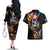 Mexican La Calaca and Marigold Flowers Couples Matching Off The Shoulder Long Sleeve Dress and Hawaiian Shirt Skull Day Of The Dead LT9 - Wonder Print Shop